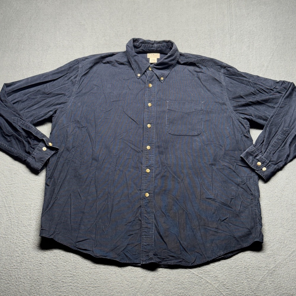 LL Bean Corduroy Shirt Mens XL Regular‎ Navy Blue Long Sleeve Button Down Cotton